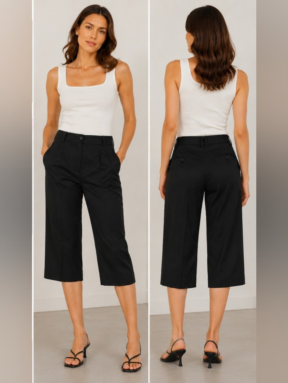BCBGMAXAZRIA Women's Black Cropped Tailored Capri Pants NWT Pleated Stretch 4